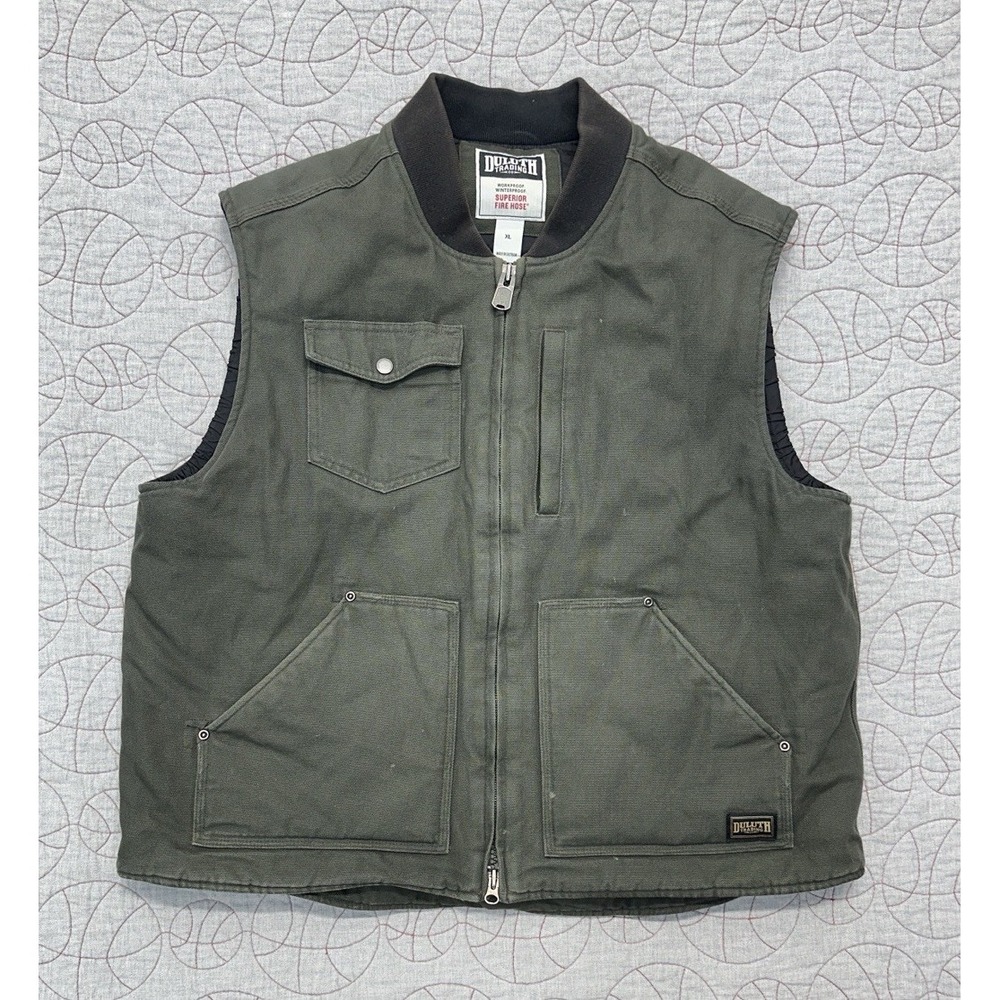 Duluth Superior Fire Hose Insulated Utility Work Vest Quilted Lining Green / XL